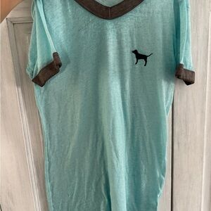 PINK Victoria's Secret Aqua Tee with grey Trim